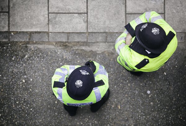 Bird's eye view of two policemen